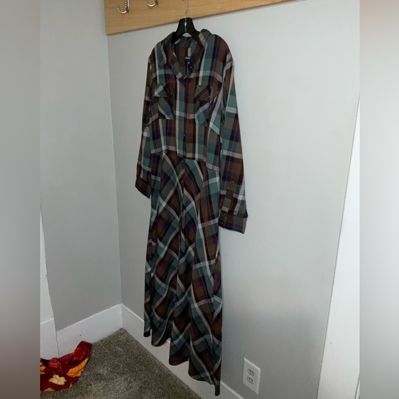 Chadwicks of Boston Green and Brown Plaid Shirt Dress Size 18 - Picture 7 of 9